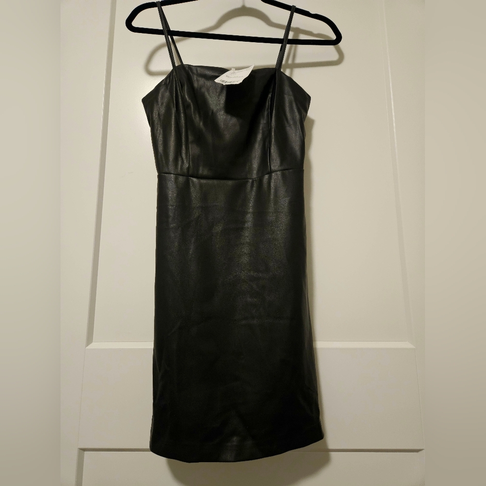 New Mango Faux leather black spaghetti strap mini dress